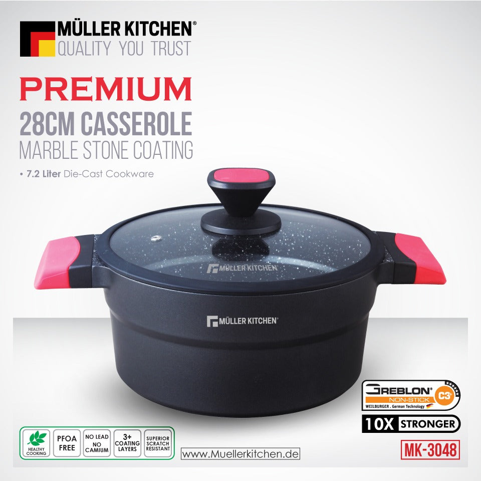 Muller Kitchen 28cm Casserole Marble Stone Coating Die-Cast Casserole